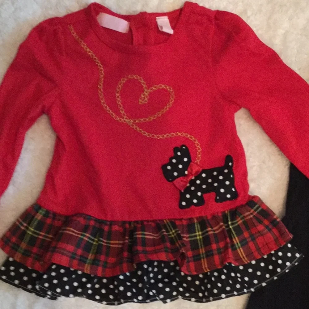 Red Girls' Matching Set with Black Leggings